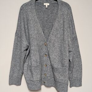 Ella Moss Marled Grey/blue Button-Up Knit Cardigan